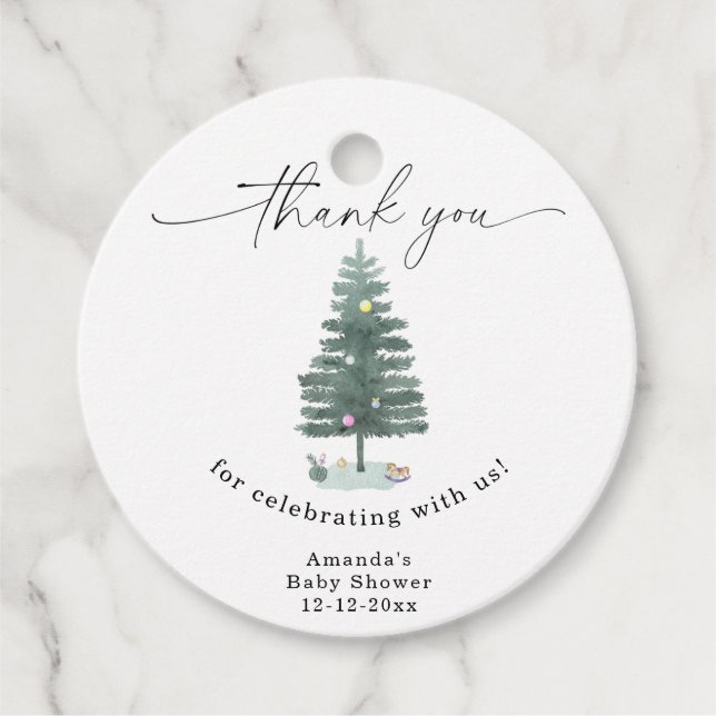 Vattenfärg julgran Tack Gåvor Etiketter (Framsida)