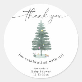 Vattenfärg julgran Tack så mycket Runt Klistermärke