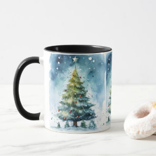 Vattenfärg Julgran Vinter Värld Under Holiday Mugg