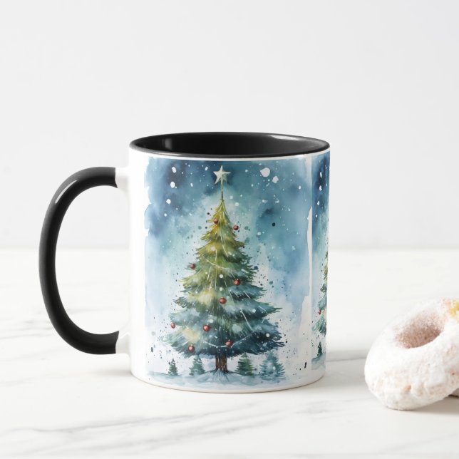 Vattenfärg Julgran Vinter Värld Under Holiday Mugg (Med munk)