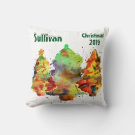 Vattenfärg Julgranar, anpassa med foton Kudde