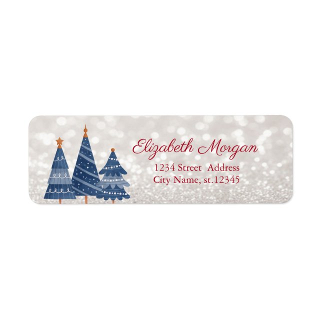 Vattenfärg julgranar, Bokeh  Returadress Etikett (Framsidan)