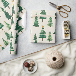Vattenfärg Julgranar | Grön Tall Högtid Presentpapper