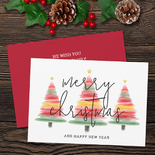 Vattenfärg Julgranar Julkort