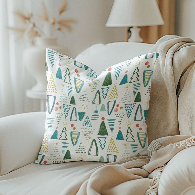Vattenfärg Julgranar Kudde (Watercolor Christmas Trees Reversible Festive Holiday Throw Pillow)