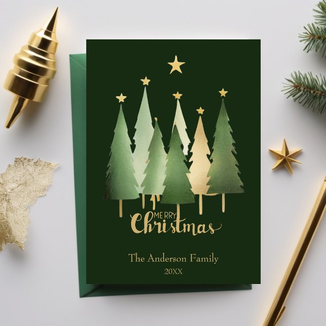 Vattenfärg Julgranar minimalistisk enkel Grönt Julkort (Watercolor Christmas Trees Minimalist Simple Green Holiday Card)