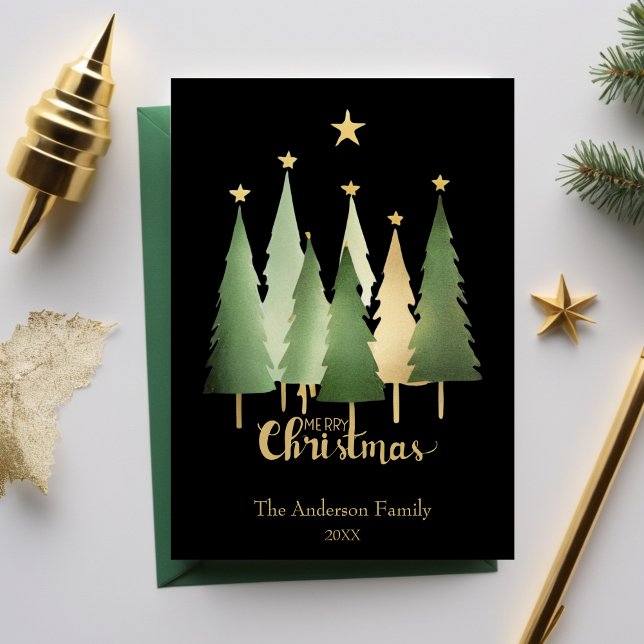 Vattenfärg Julgranar minimalistiskt enkelt svart  Julkort (Watercolor Christmas Trees Minimalist Simple Black Holiday Card)