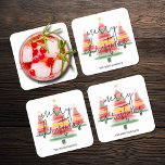 Vattenfärg Julgranar Underlägg Papper Kvadrat<br><div class="desc">Den vackra vattenfärgen Julgranar med guld-stjärnan accentuerar de här pappra underläggen med God jul och din familj namn i chic. Roligt för din helgdag-dekorator eller ge som gåva. MATCHING-objekt i vår samling.</div>
