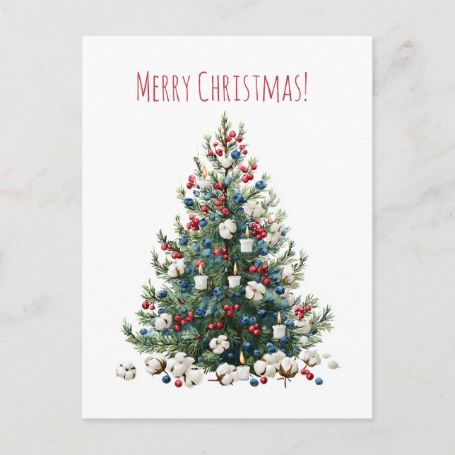 Vattenfärg julgransmotiv, julkort helg vykort (Framsida)
