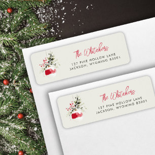 Vattenfärg julgransprydnad returadressetikett returadress etikett