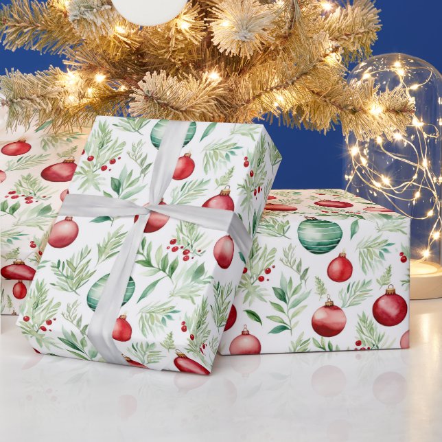 Vattenfärg julgransprydnader och mistel presentpapper (Helgdagar)