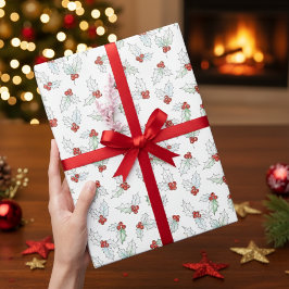 Vattenfärg Julihollyblad och röda bär Jul Presentpapper
