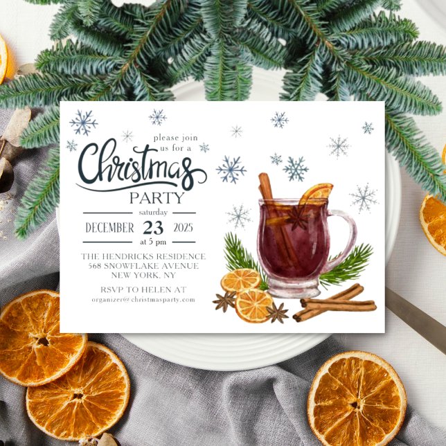 Vattenfärg julinbjudan inbjudningar (Watercolor Christmas Party Invitation with mulled wine)