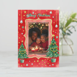 Vattenfärg Julkort med eget foto Merry & Bright Inbjudningar