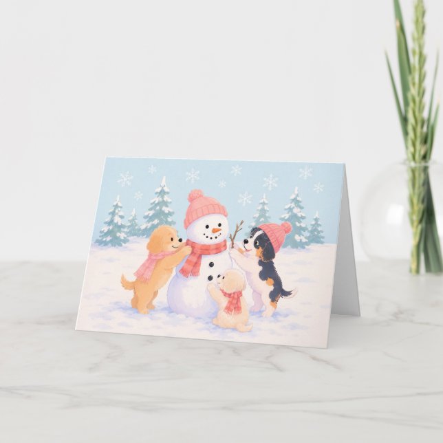 Vattenfärg julkort med snövalpar kort (Framsida)