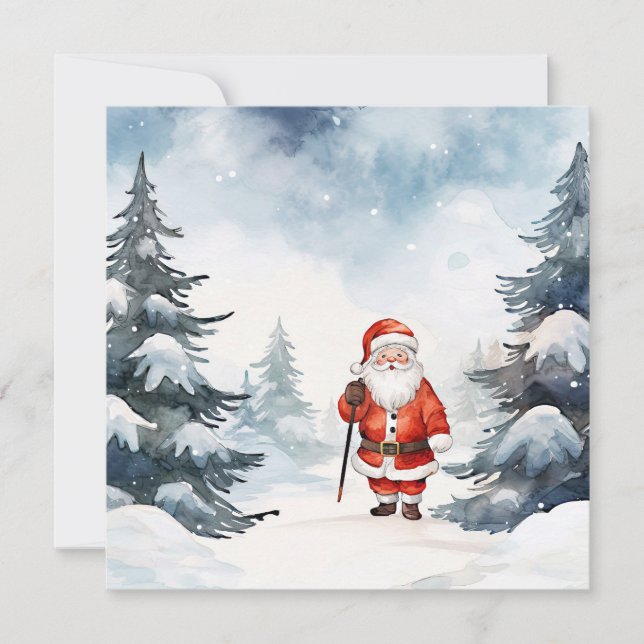Vattenfärg Julkort med Tomte (Framsida)