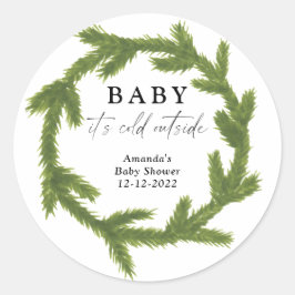 Vattenfärg julkrans baby shower runt klistermärke