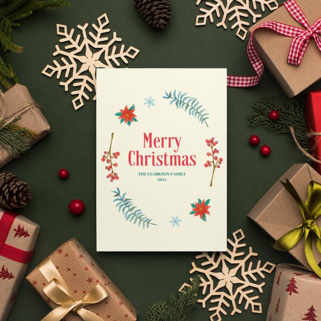 Vattenfärg Julkrans med Bär och Grönska  (Skapare uppladdad)