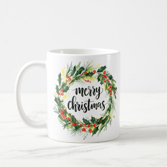 Vattenfärg Julkrans Mugg – God Jul  (Vänster)