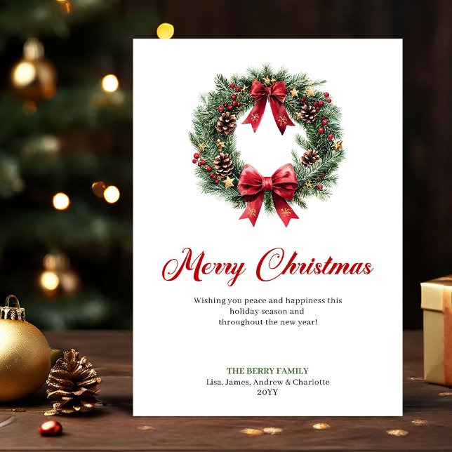 Vattenfärg Julkrans Röd Julihälsning  Julkort (Watercolor Christmas Wreath Red Holly Greeting Card)