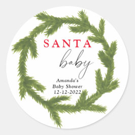 Vattenfärg julkrans Santa Baby Runt Klistermärke