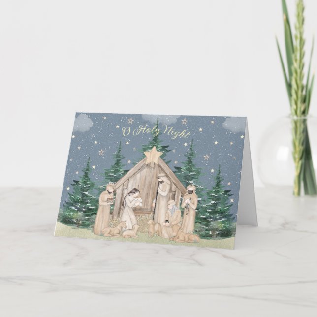 Vattenfärg julkrubba helgkort (Framsida)