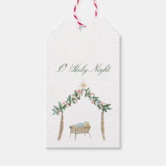 Vattenfärg Julkrubba Presentkort Presentetikett