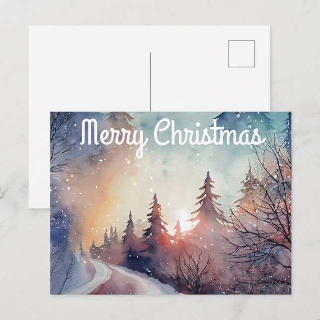 Vattenfärg julpostkort vykort (Fram/baksida)