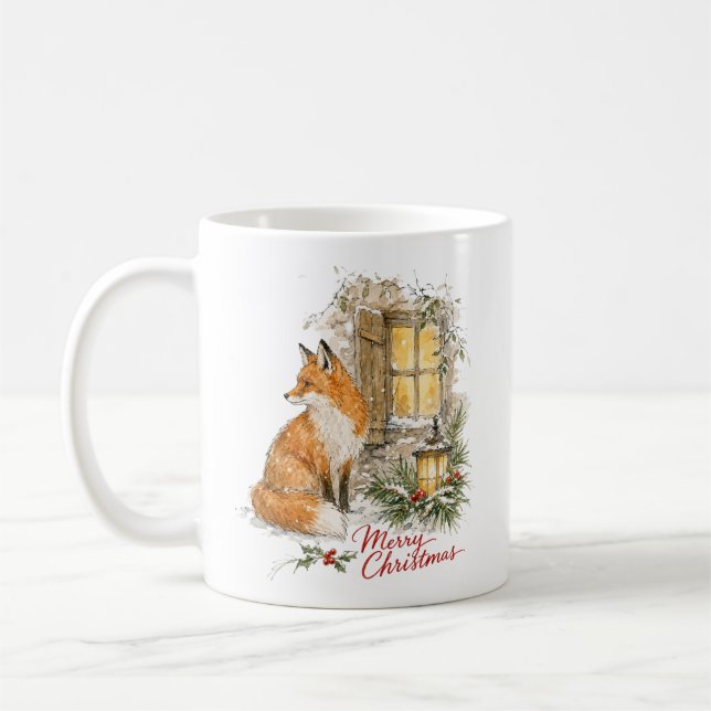 Vattenfärg julräv med lykta kaffemugg (Vänster)