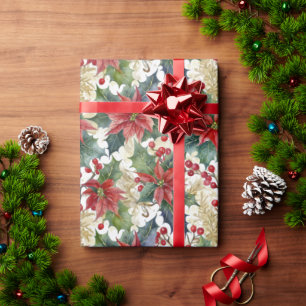 Vattenfärg julros och järnek mönster jul presentpapper