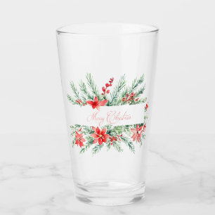 Vattenfärg julstjärna och grönska jul glaskopp