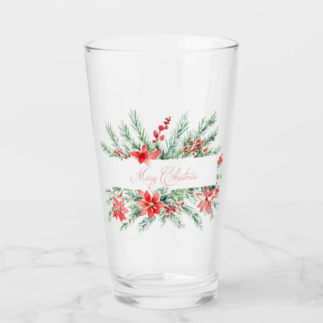 Vattenfärg julstjärna och grönska jul glaskopp (Framsida)