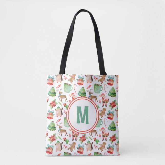 Vattenfärg jultomten Monogram Bag Tygkasse (Framsida)