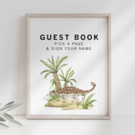 Vattenfärg Jurassic Dinosaurie Gästbokskylt Poster