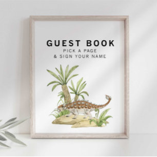 Vattenfärg Jurassic Dinosaurie Gästbokskylt Poster