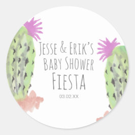 Vattenfärg Kactusväxter Handmålade Baby Shower Runt Klistermärke