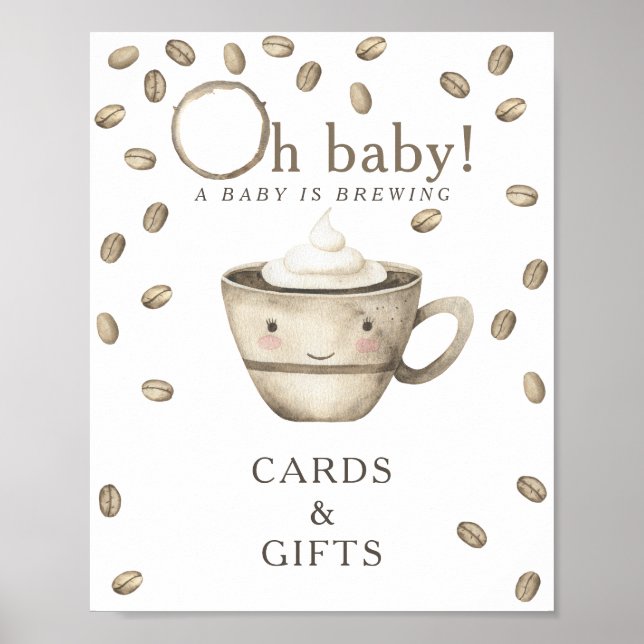 Vattenfärg kaffe baby shower-kort och presenter poster (Framsidan)