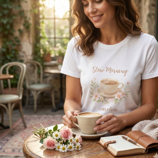 Vattenfärg kaffe & blommig illustration i mysig st t shirt