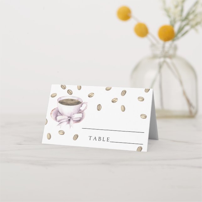 Vattenfärg kaffekoppbåge - bröllopsplatskort placeringskort (Framsida)