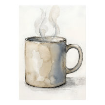 Vattenfärg kaffemugg Affisch | Mysig köksinredning