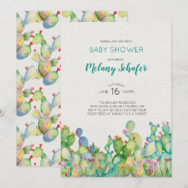 Vattenfärg Kaktus Baby Shower Inbjudan