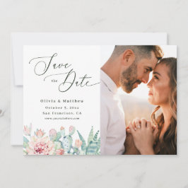 Vattenfärg Kaktus Bröllop | Boho Blommig Foto Spara Datumet