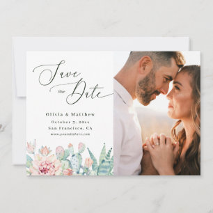Vattenfärg Kaktus Bröllop Boho Blommig Foto Spara Datumet
