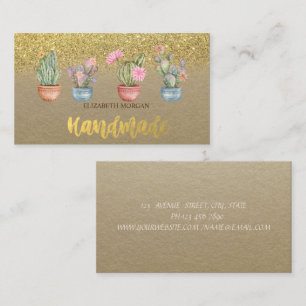 Vattenfärg Kaktus Guld Glitter Kraft Visitkort