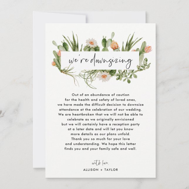 Vattenfärg Kaktus Mindre Bröllopsuppdatering Nedsk Inbjudningar (Framsida)