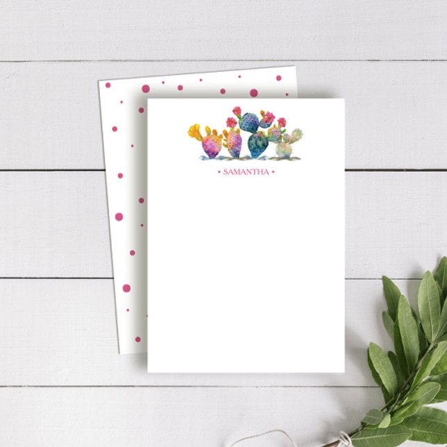 Vattenfärg Kaktus Personlig Brevpapper Anteckningskort (Blank note cards watercolor cactus art personalized with your name.)