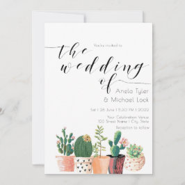 Vattenfärg Kaktus Sukkulent Typografi Bröllop Inbjudningar