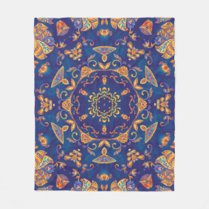 Vattenfärg Kaleidoscope Mandala Oriental Design. Fleecefilt