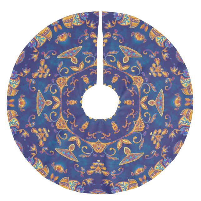 Vattenfärg Kaleidoscope Mandala Oriental Design. Julgransmatta Borstad Polyester (Framsidan)
