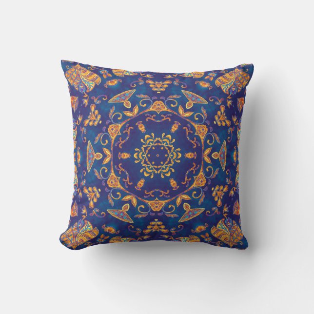 Vattenfärg Kaleidoscope Mandala Oriental Design. Kudde (Framsida)